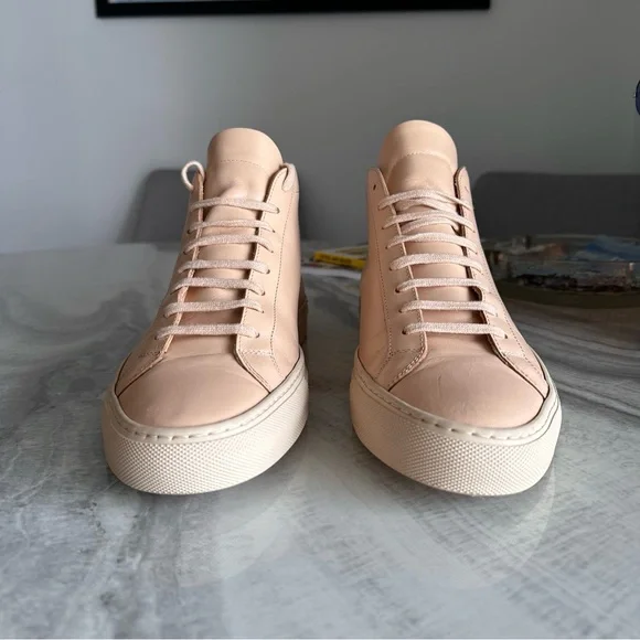 Common Projects Original Achilles Blush Pink Mid Top Leather Sneakers
